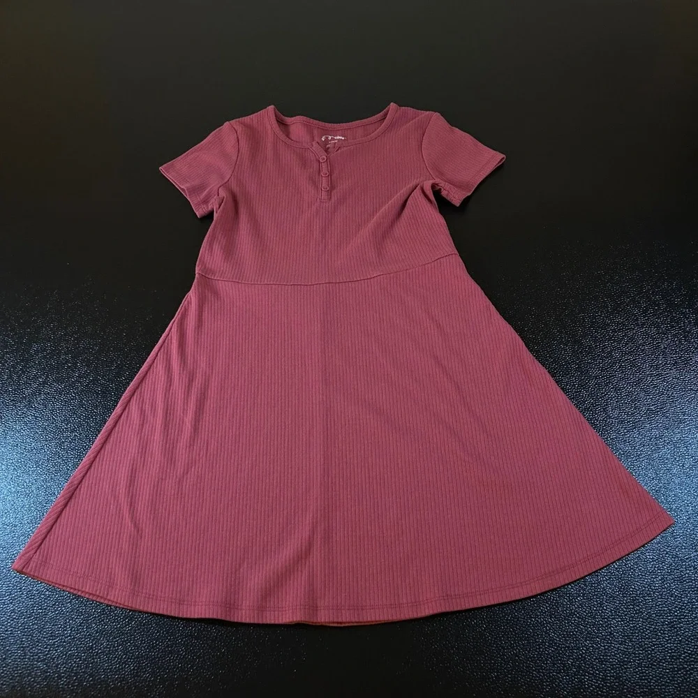 Art Class Ribbed Dress Casual‎ Button Front A-Line Pink/Red Girls Large (10/12)